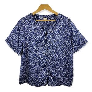 L.L. Bean blue and white cotton floral shirt